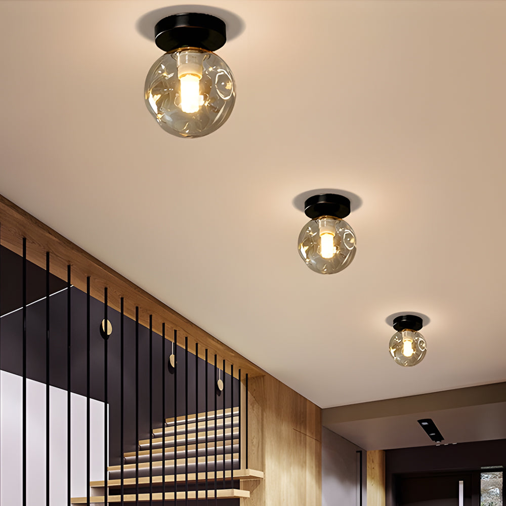 Nordic Corridor Amber Smoky Glass Ceiling Light