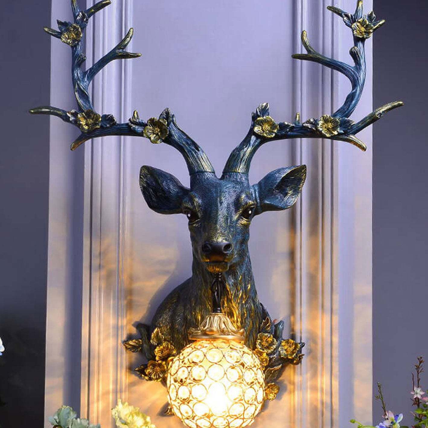 Retro Deer Head Resin Sconce