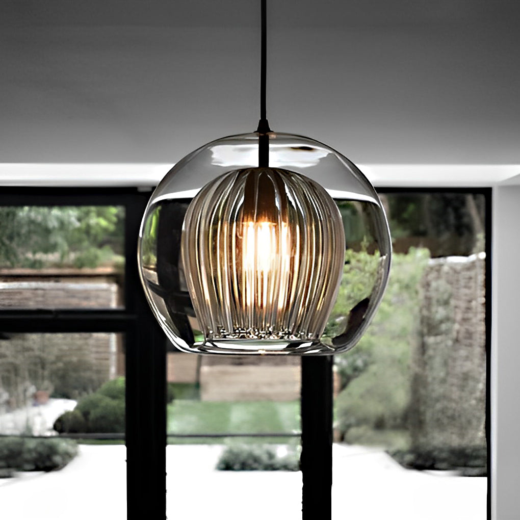 Double Layer Glass Shade Brass Chandelier