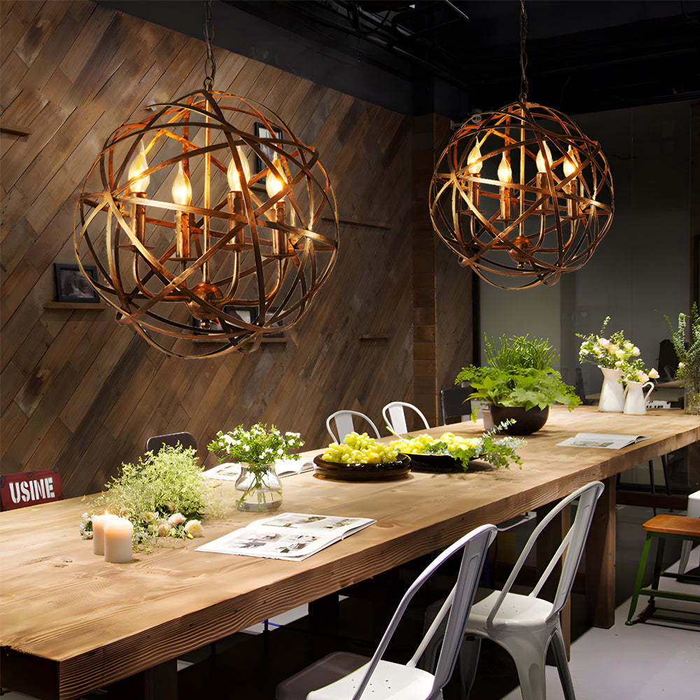 Iron Line Spherical LED Industrial Chandelier