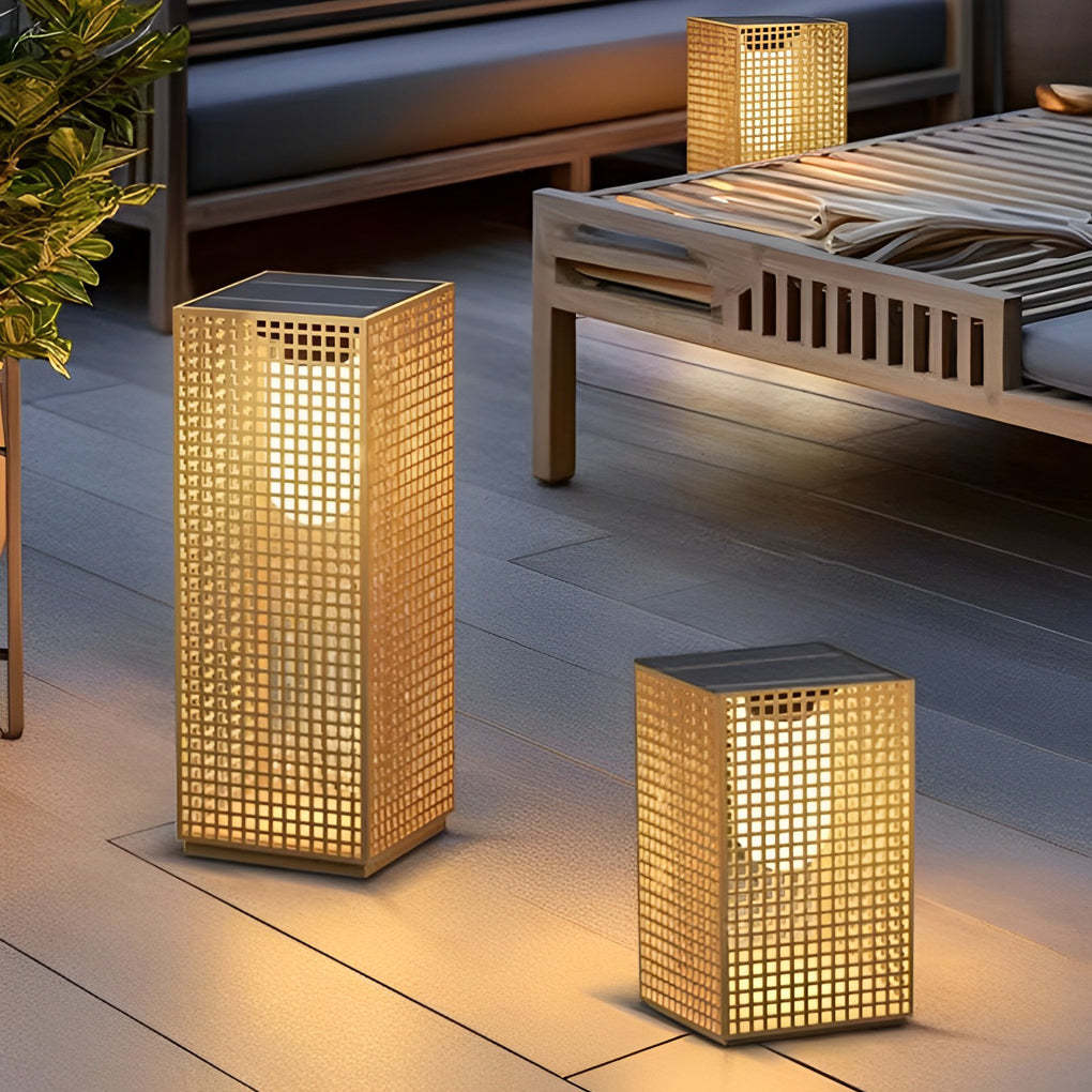 Square Creative Hollow LED Waterproof Gold Modern Solar Pathway Lights-Lighom