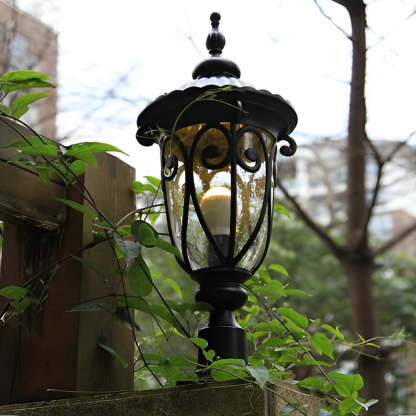 Round Bubble Glass Black European Outdoor Pillar Lamp