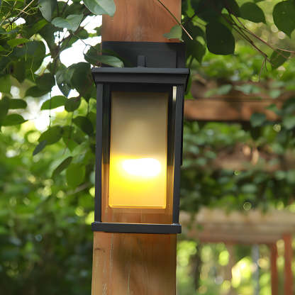Black Square Outdoor Wall Lantern with Double Glass Shade-Lighom