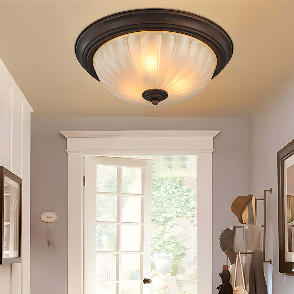 Round Glass Iron American Bedroom Ceiling Light