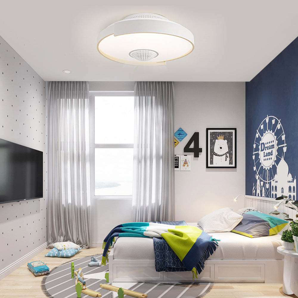 Modern 6-Speed Bladeless Ceiling Fan with Dimmable LED Light  - Round-Lighom