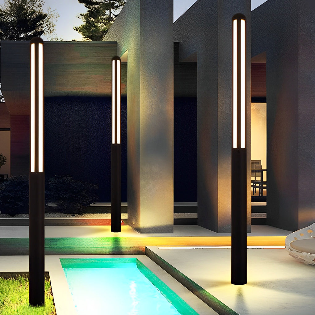 Minimalist Waterproof LED Black Modern Residential Outdoor Pole Lights Yard Lighting-Lighom