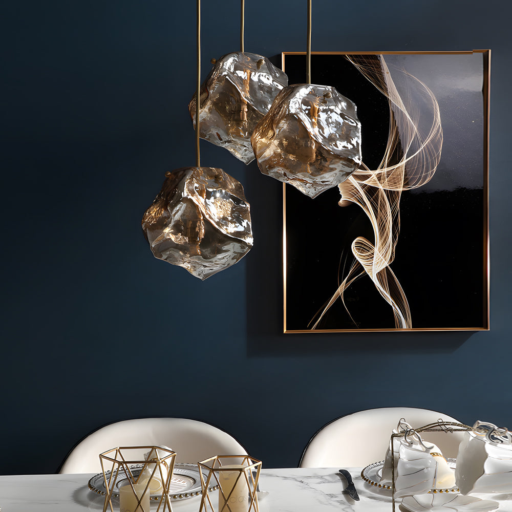 Irregular Lava Glass Copper Post-Modern Chandelier
