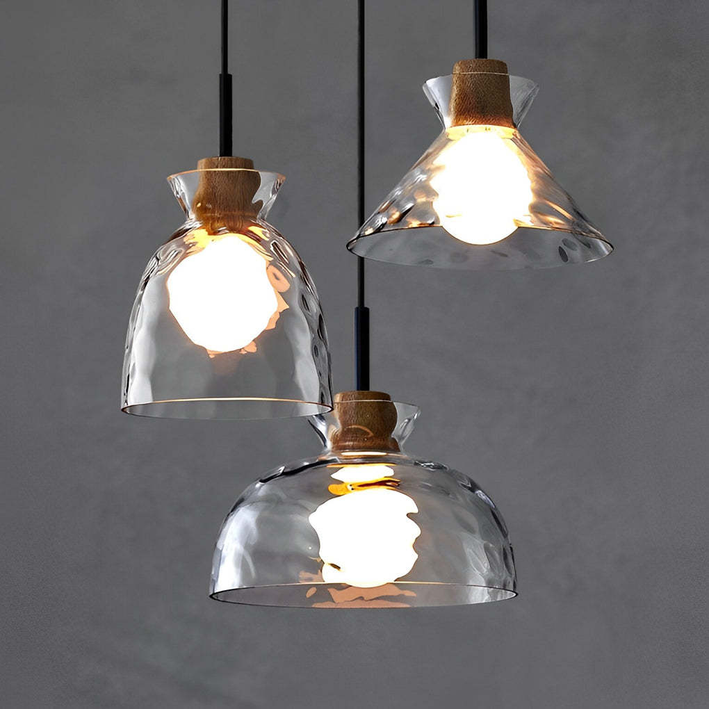 Round Glass Wood Japanese Mini Pendant