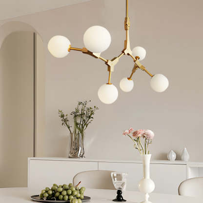 Gold Molecule Chandelier with White Glass Shades