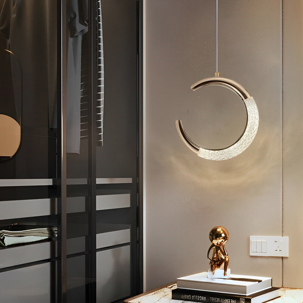Lighom moon ring metal pendant lighting for bedroom — Full