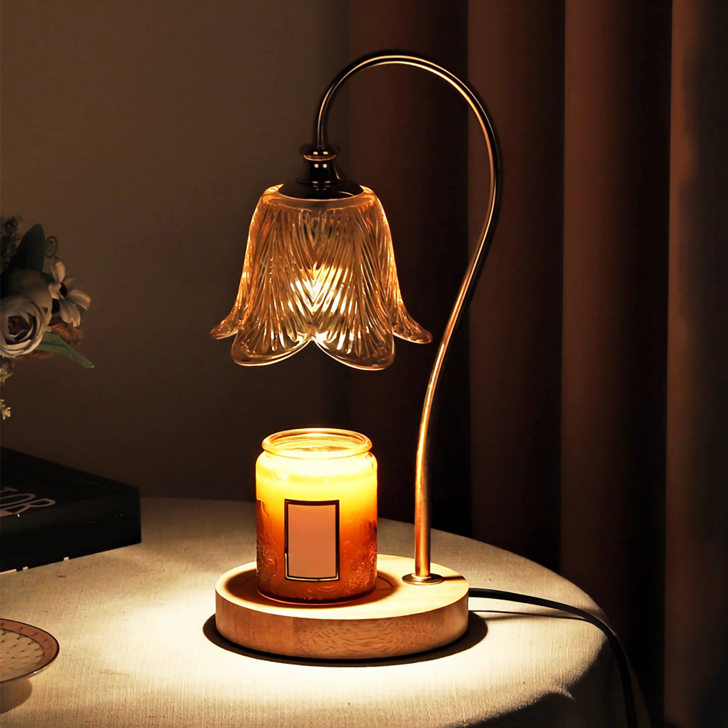 Elegant Floral Glass Desk Lamp with Cup-Holder Base for Reading or Decor-Lighom