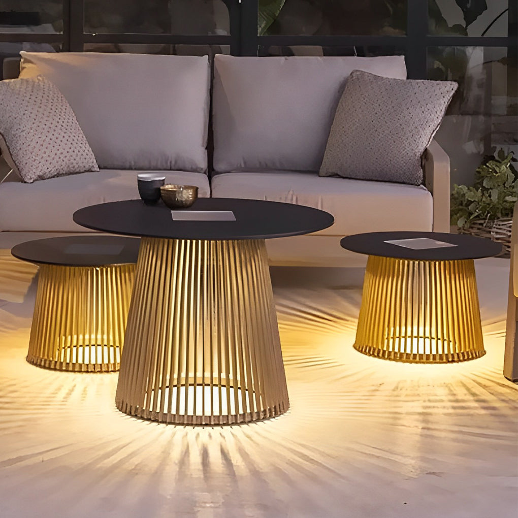 Round Iron Cage Table RGB 16-Color Solar Outdoor Lantern