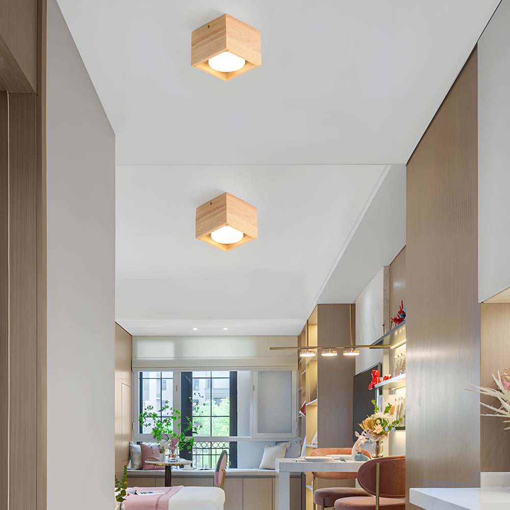 Square Wood Cube Spotlight LED Flush Mount Light