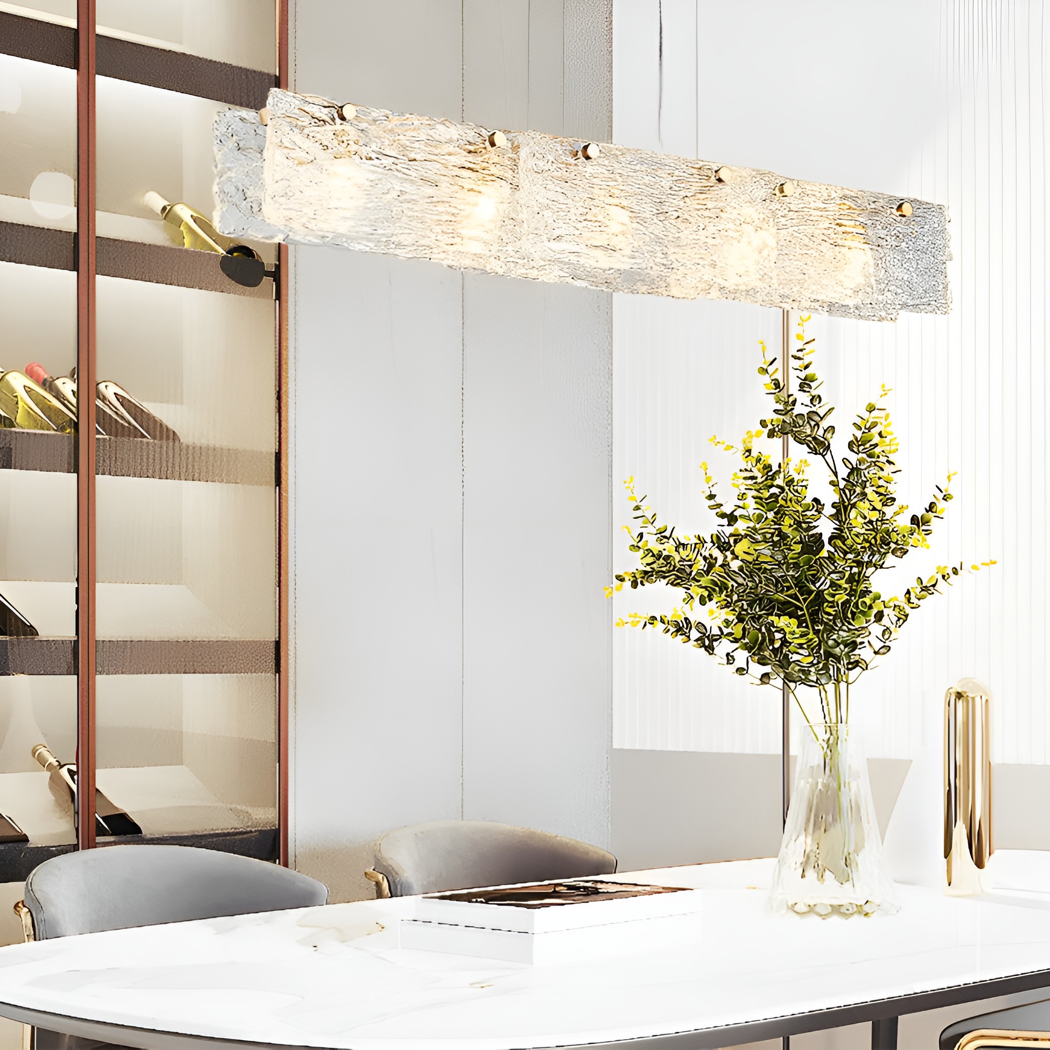 Minimalist Long Strip Glass LED Modern Dining Chandelier