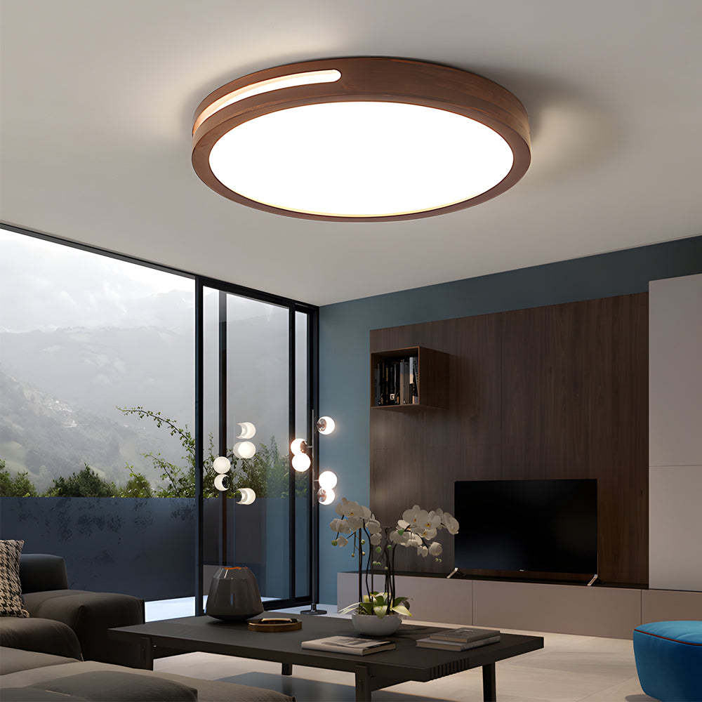 Round Wood Three-Step Dimming Retro Ceiling Light
