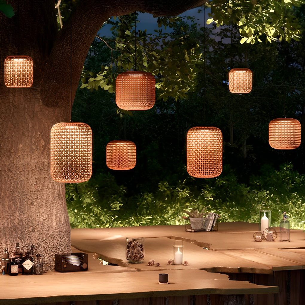 Rattan Lantern Red Modern Outdoor Chandelier