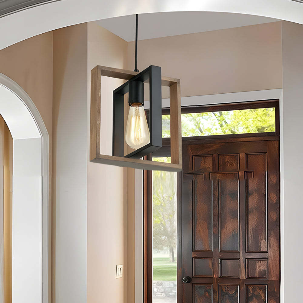 Wood Frame Retro American Long Dining Chandelier