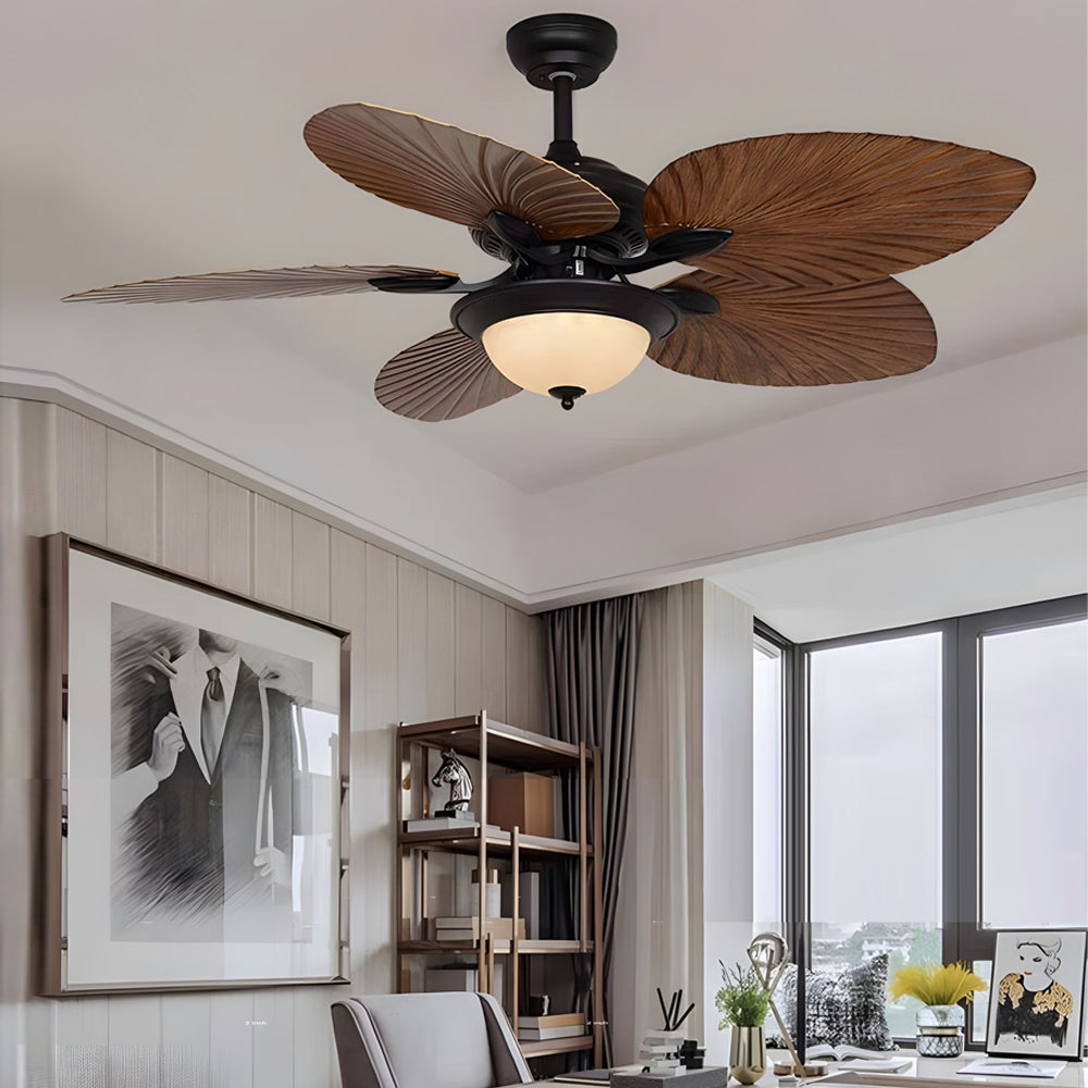 42/52-Inch LED Tropical 5 Brown Blades Reversible Ceiling Fan Light with Remote Control-Lighom