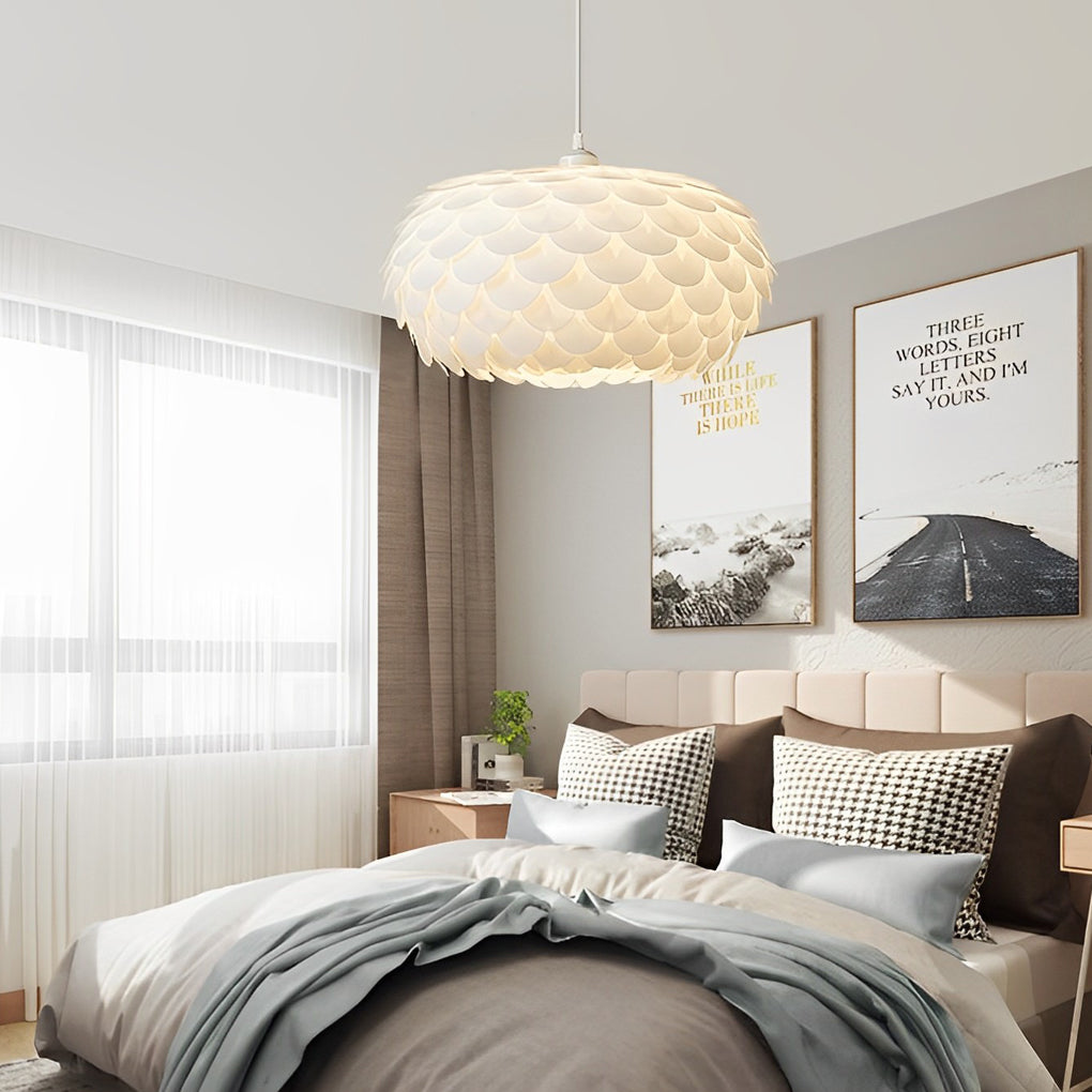 Round Fish Scale Dimmable LED White Modern Pendant