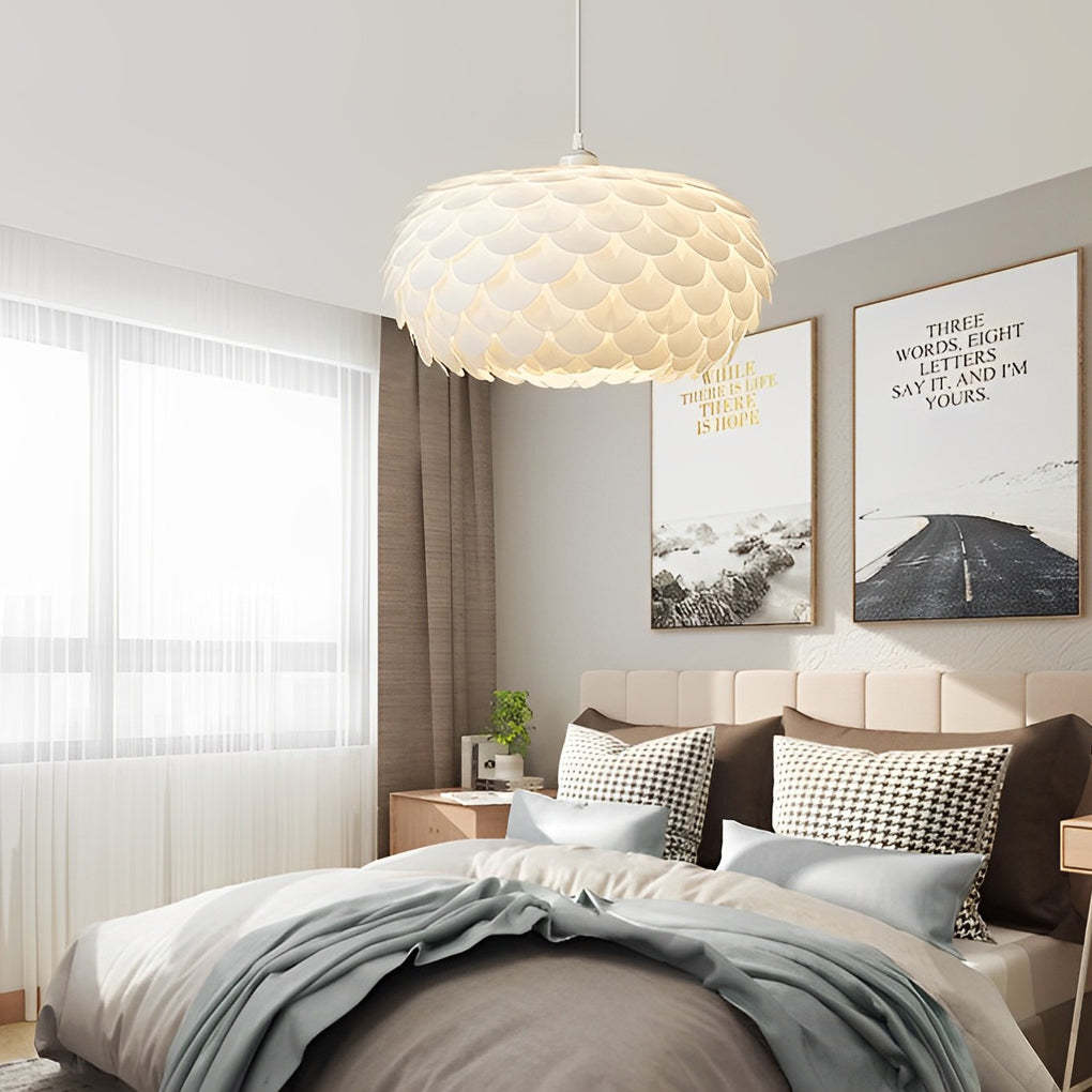 Round Fish Scale Dimmable LED White Modern Pendant