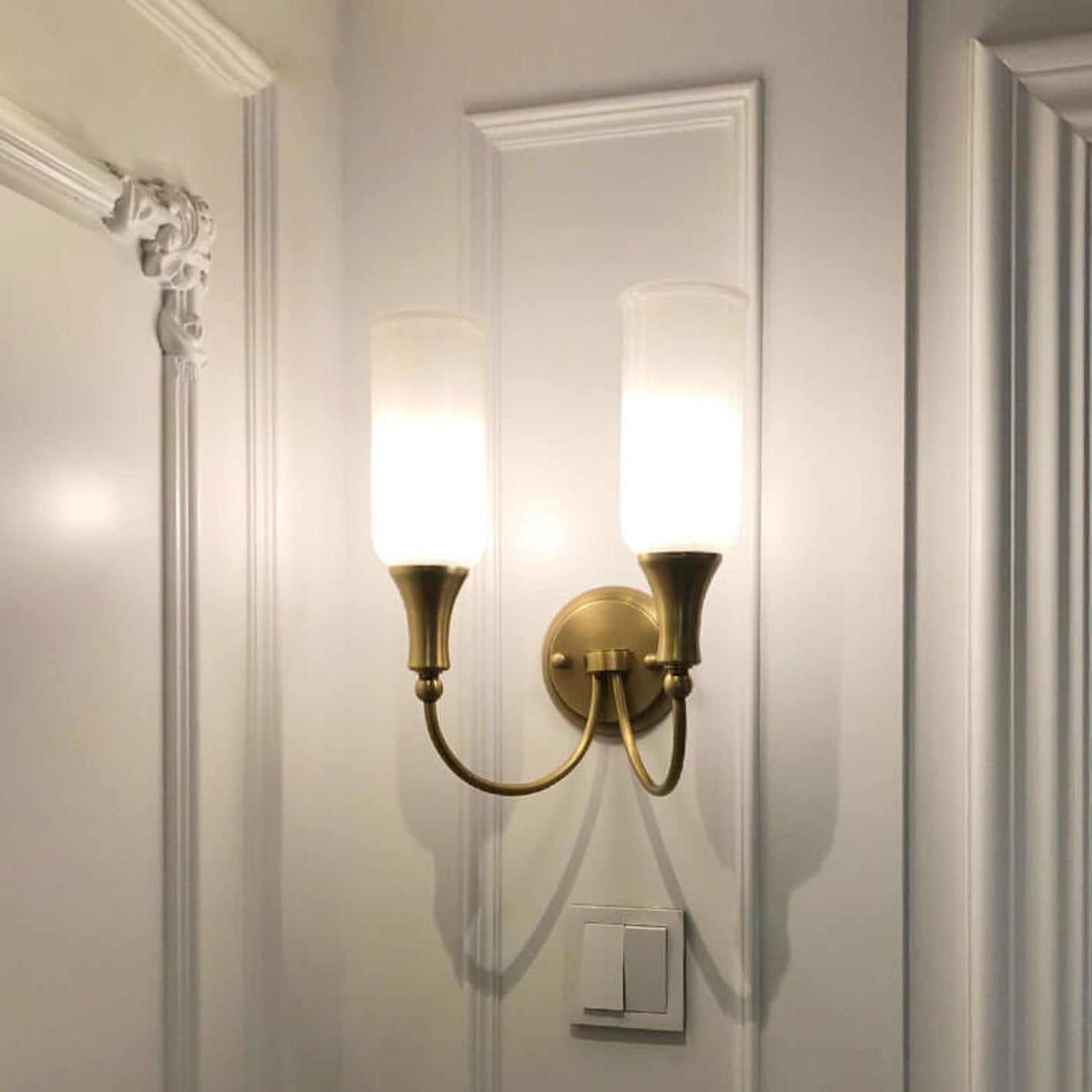 Vintage Rustic Brass Glass Wall Sconce