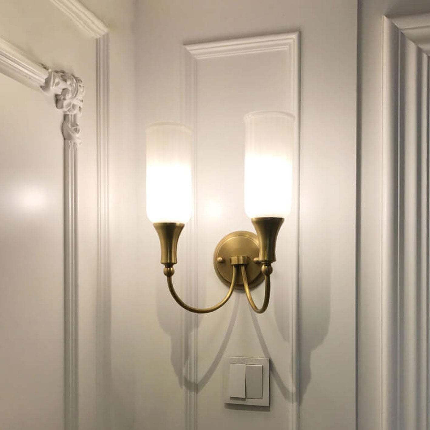 Vintage Rustic Brass Glass Wall Sconce