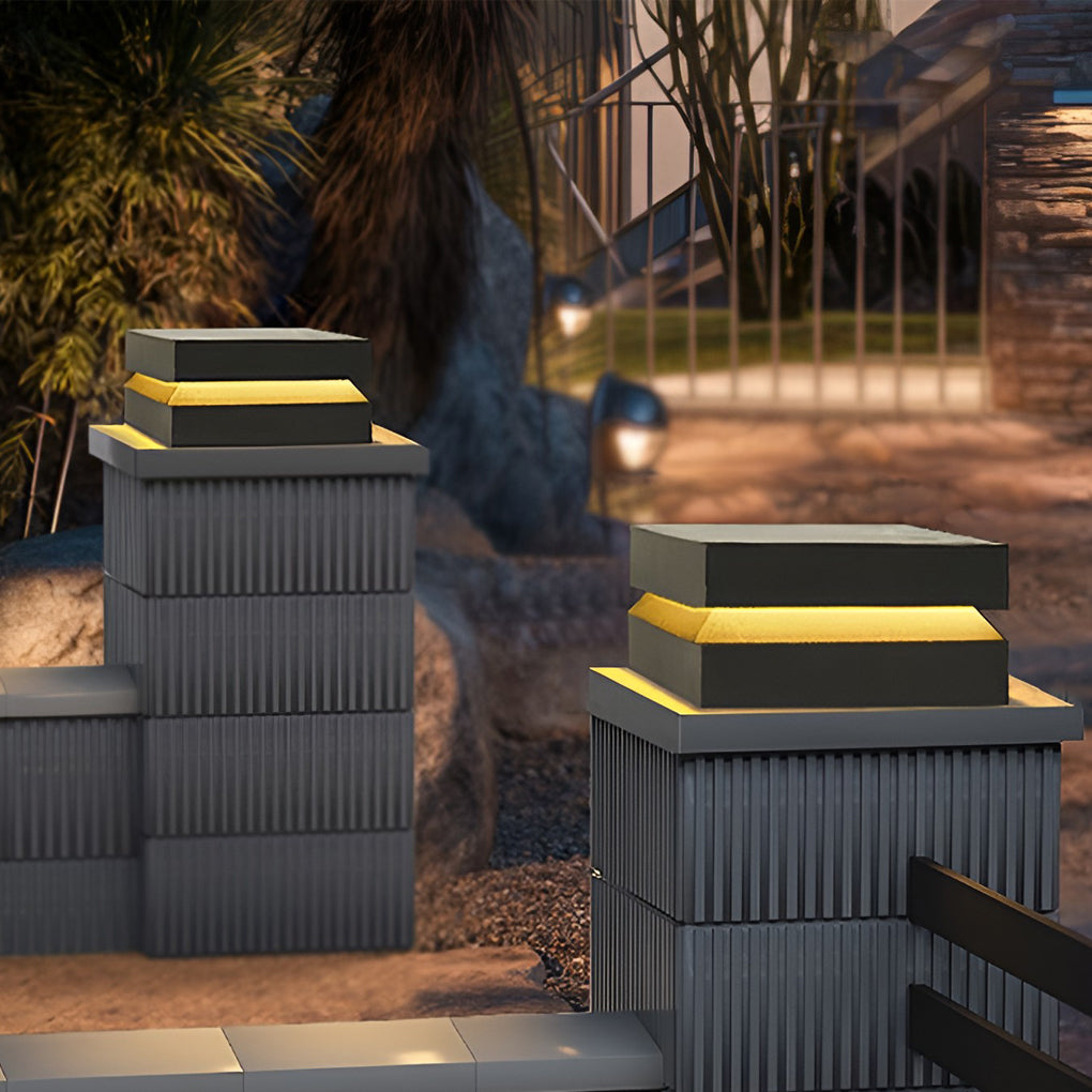 Square 16W LED Black Modern Solar Post Cap Light