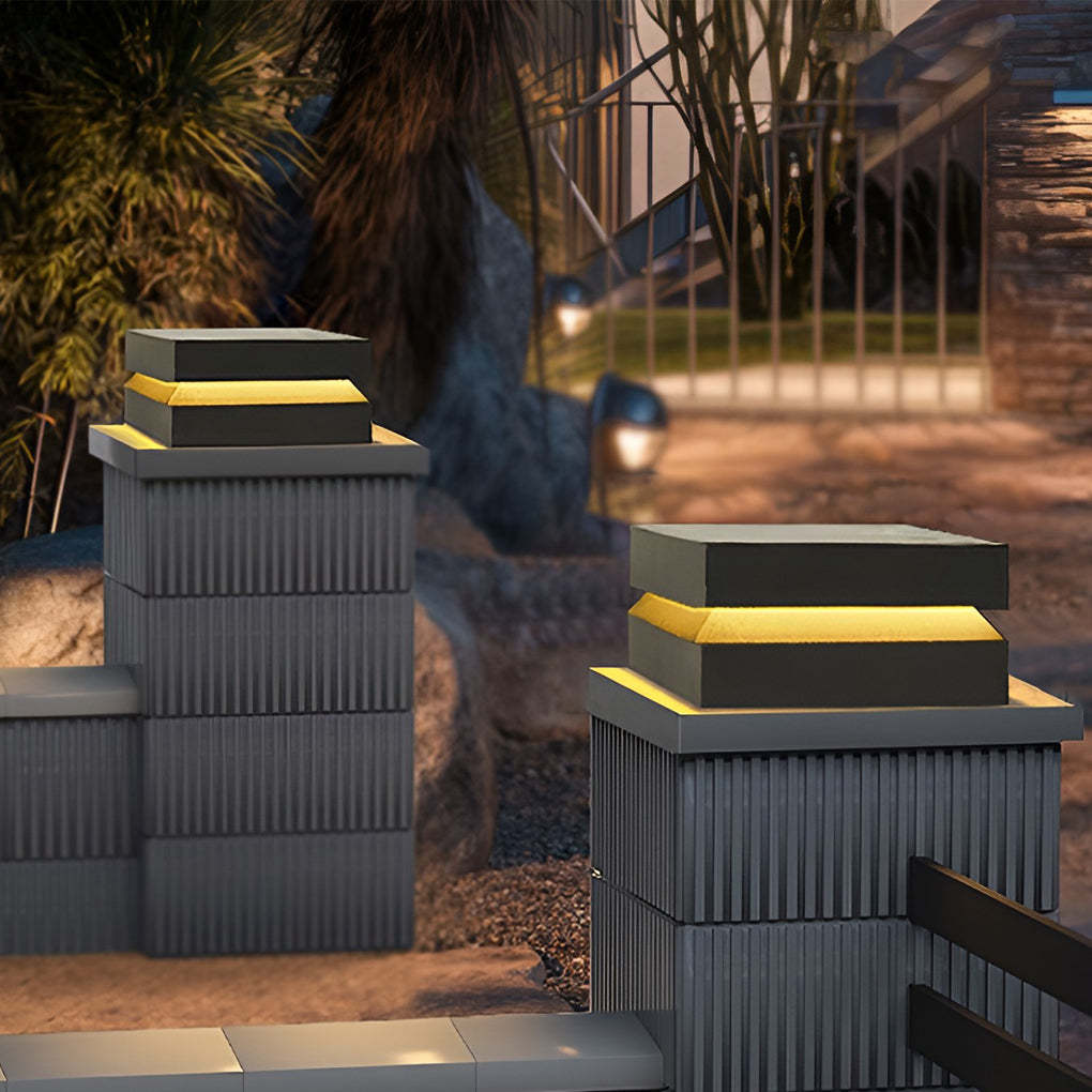 Square 16W LED Black Modern Solar Post Cap Light