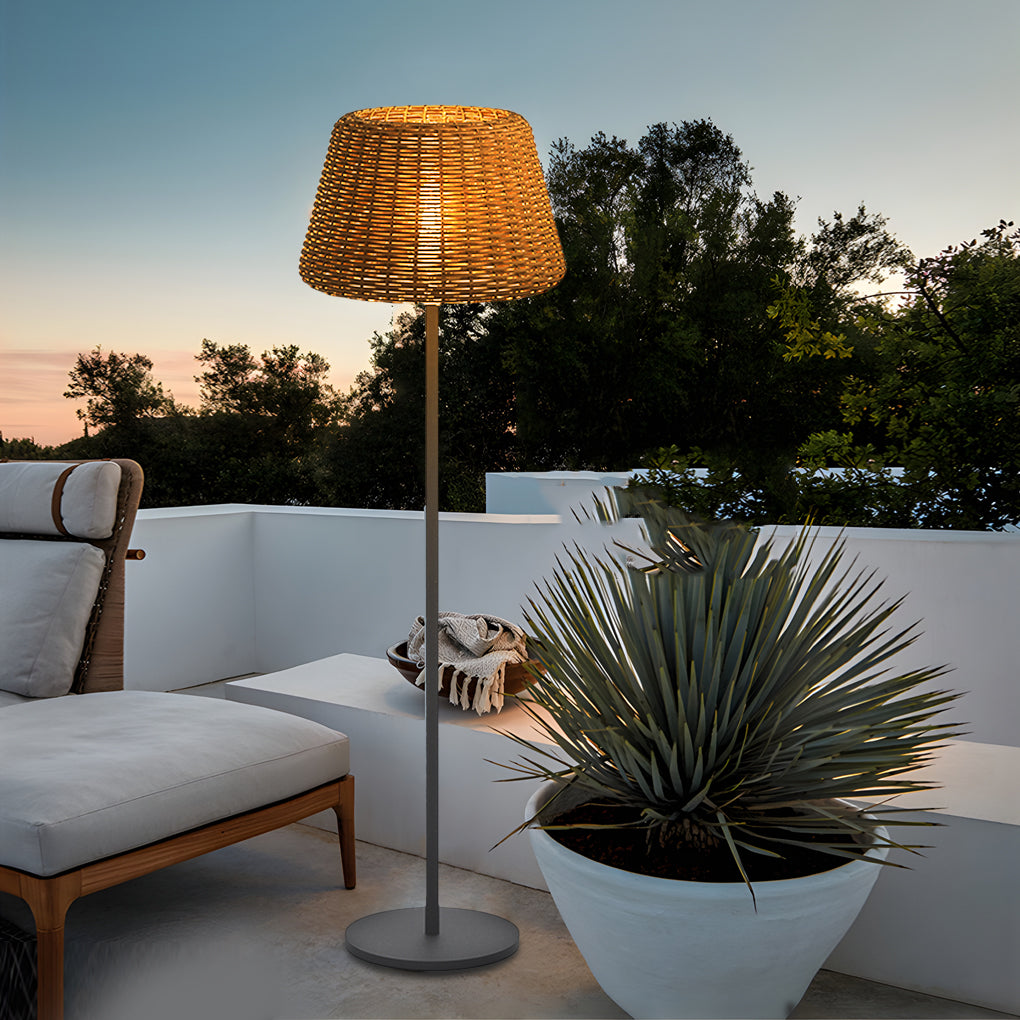 Rustic Rattan Metal Outdoor Floor Lamp