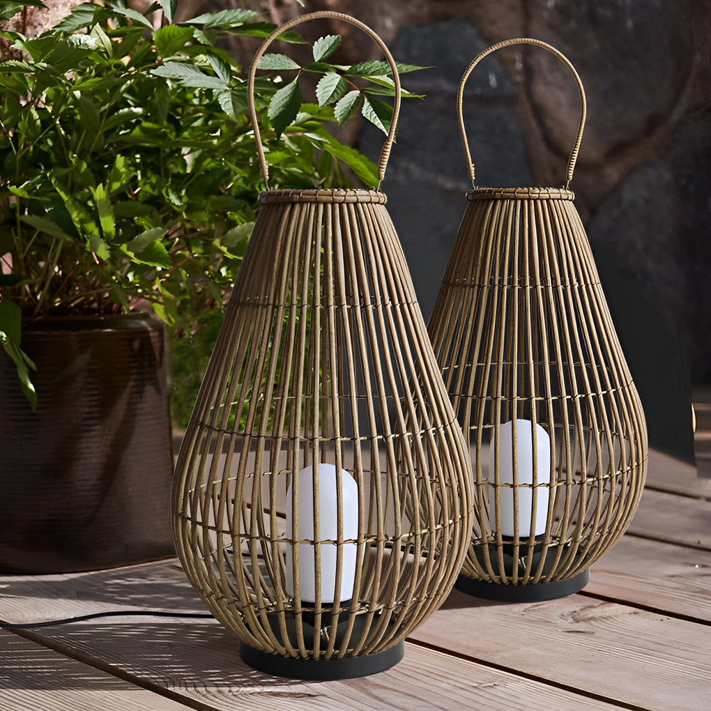 Portable Waterproof Handmade Rattan Iron Modern Outdoor Light Lanterns-Lighom