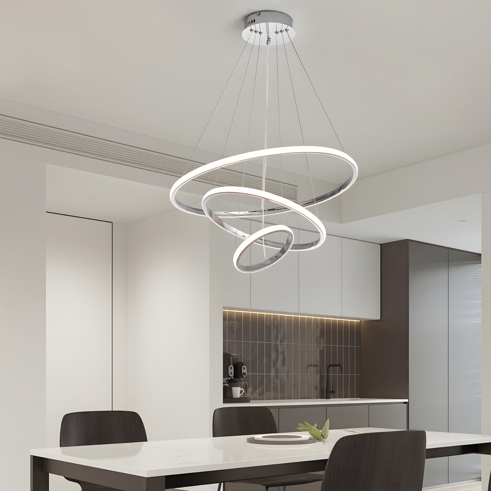 Contemporary Tiered Ring Chrome Chandelier