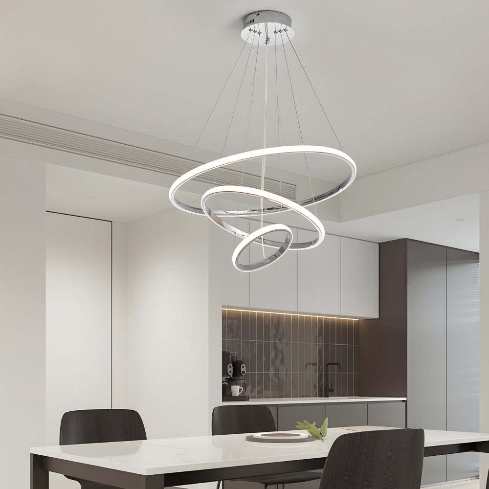 Contemporary Tiered Ring Chrome Chandelier