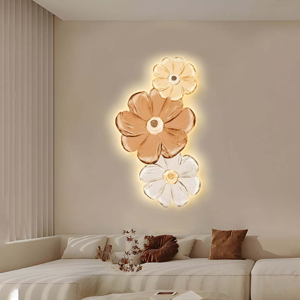 Modern flowers luminous wall sconces in glass crystal wood