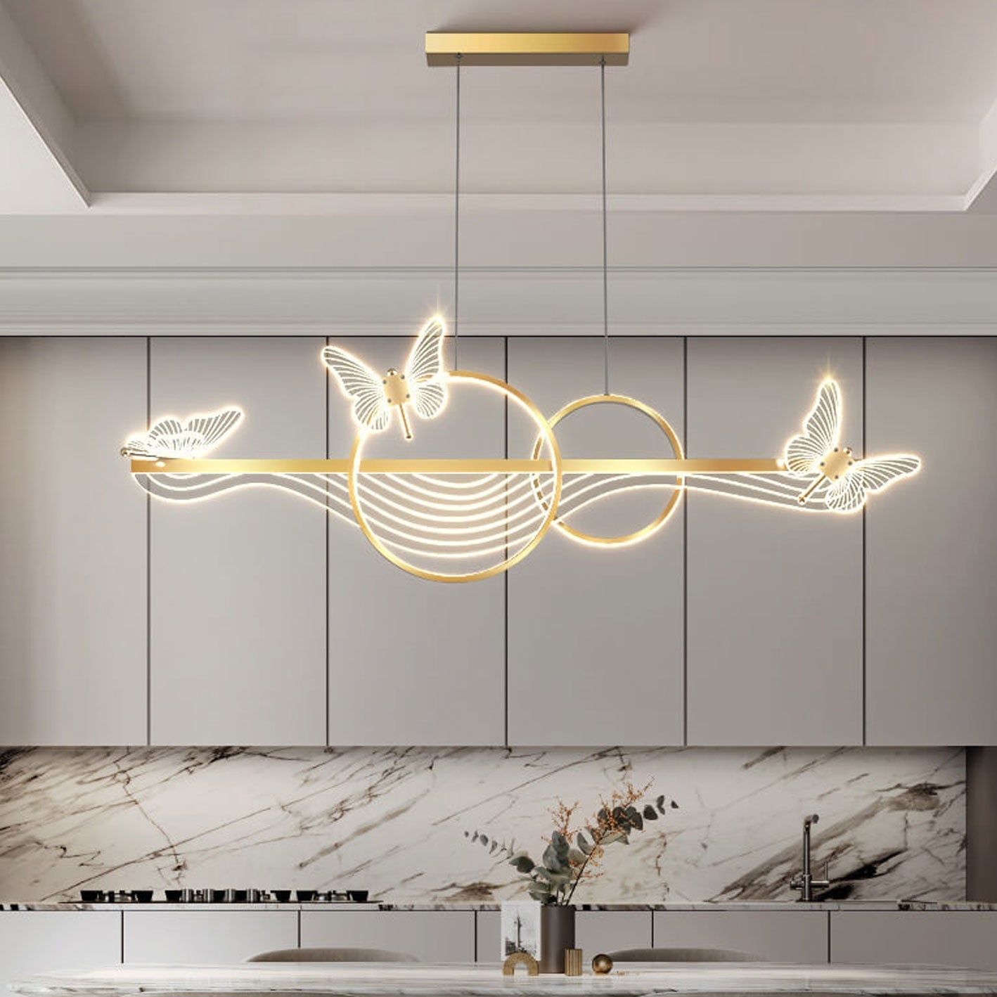 Nordic Butterfly Round Linear Island LED Chandelier