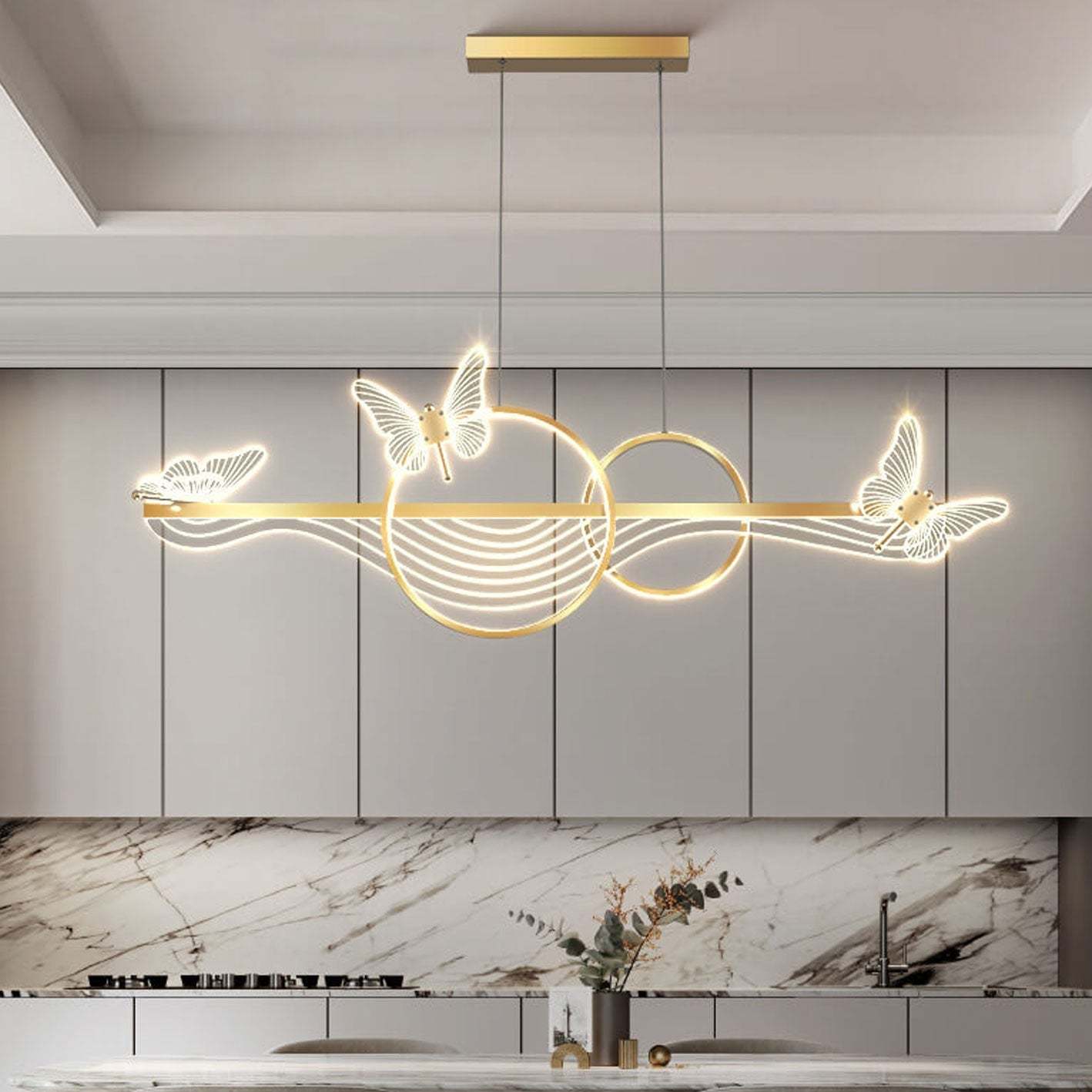 Nordic Butterfly Round Linear Island LED Chandelier