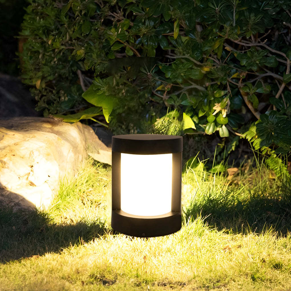 Black Cylindrical LED Pathway Lights Solar and Wired Outdoor Lighting Solutions-Lighom