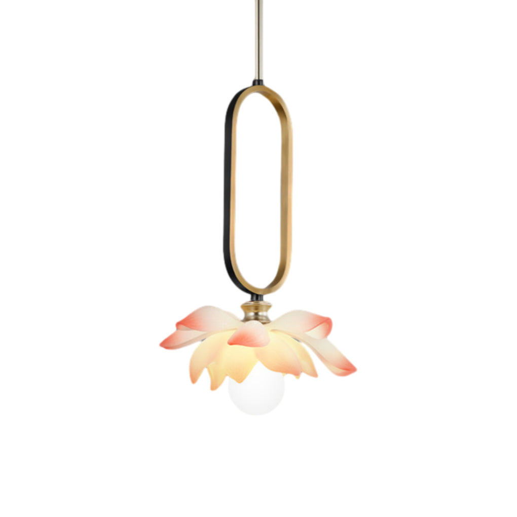 Lotus Flower Luminous Copper Oval Ring LED Pendant