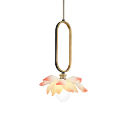 Lotus Flower Luminous Copper Oval Ring LED Pendant