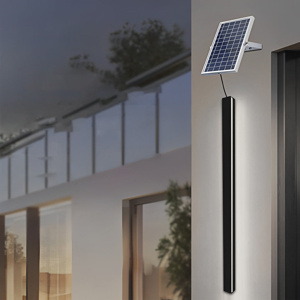 Minimalist Long Strip LED Waterproof Black Modern Solar Wall Sconce Lighting-Lighom