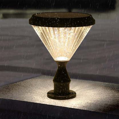 Round Waterproof Light Control LED Black Modern Solar Outdoor Lights-Lighom