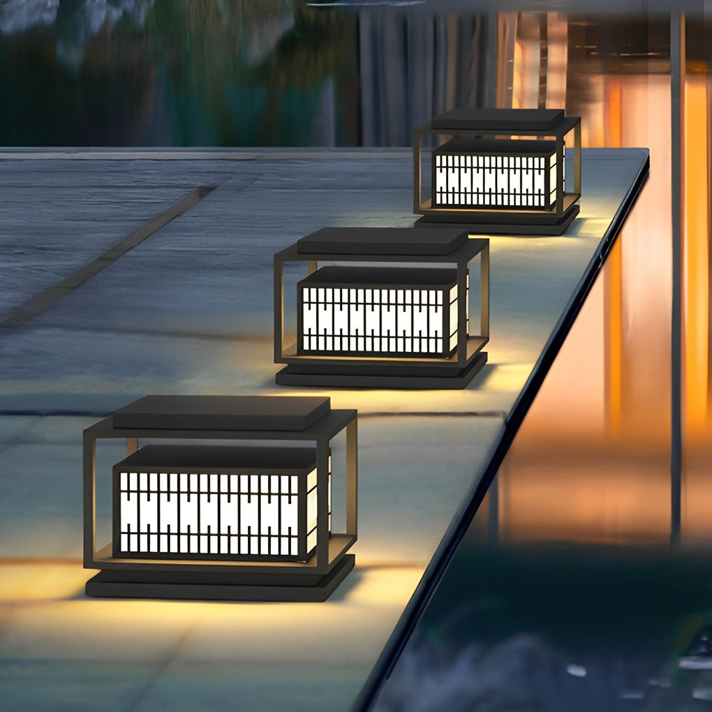 Lighom industrial pillar square steel outdoor post lights — 9" L x 9" W x 7" H / Set of 2