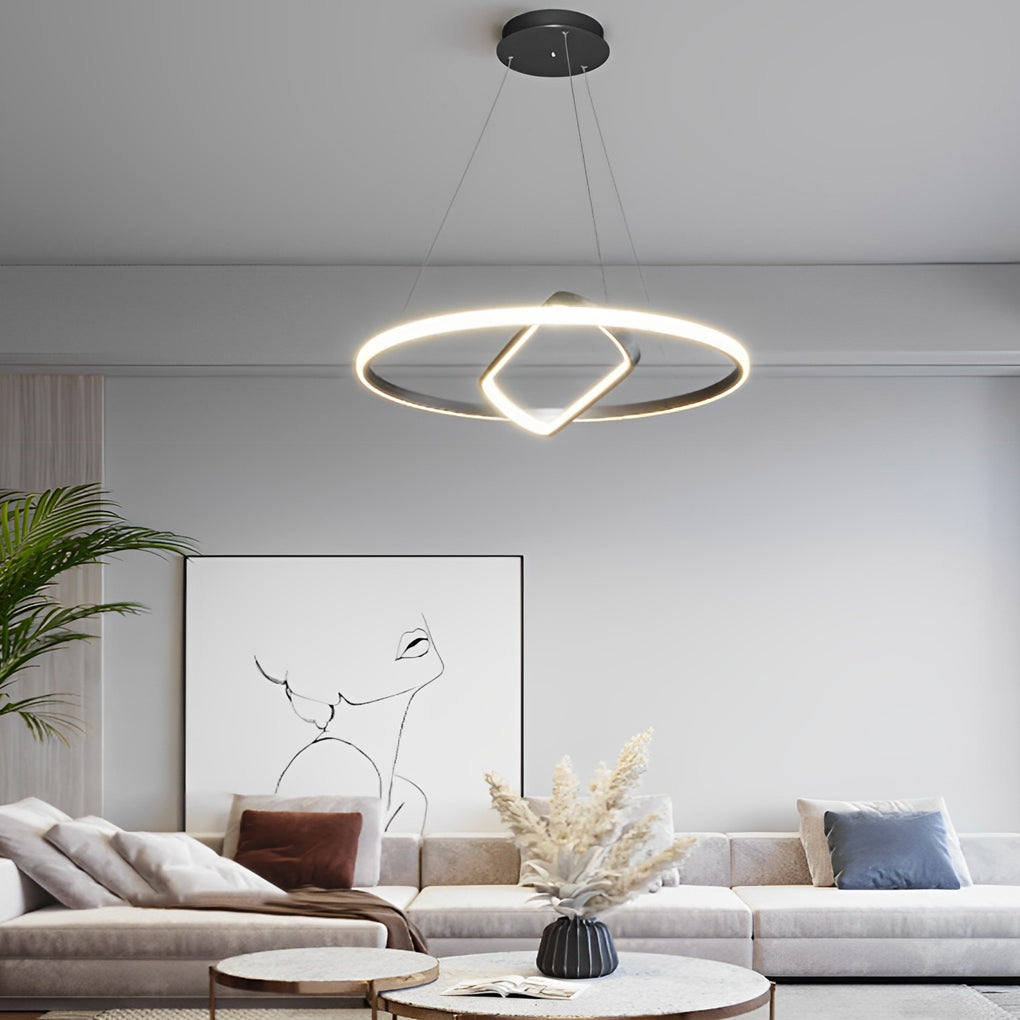 Contemporary oval round black pendant lighting — 16" Diameter / Cool White (6000K)