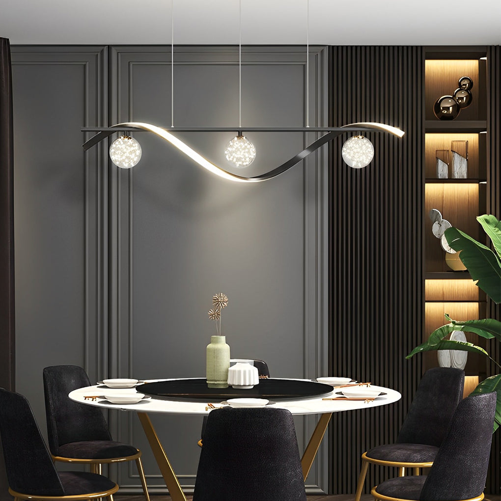 Long Wave Glass Ball 3-Step Dimming Nordic Dining Chandelier