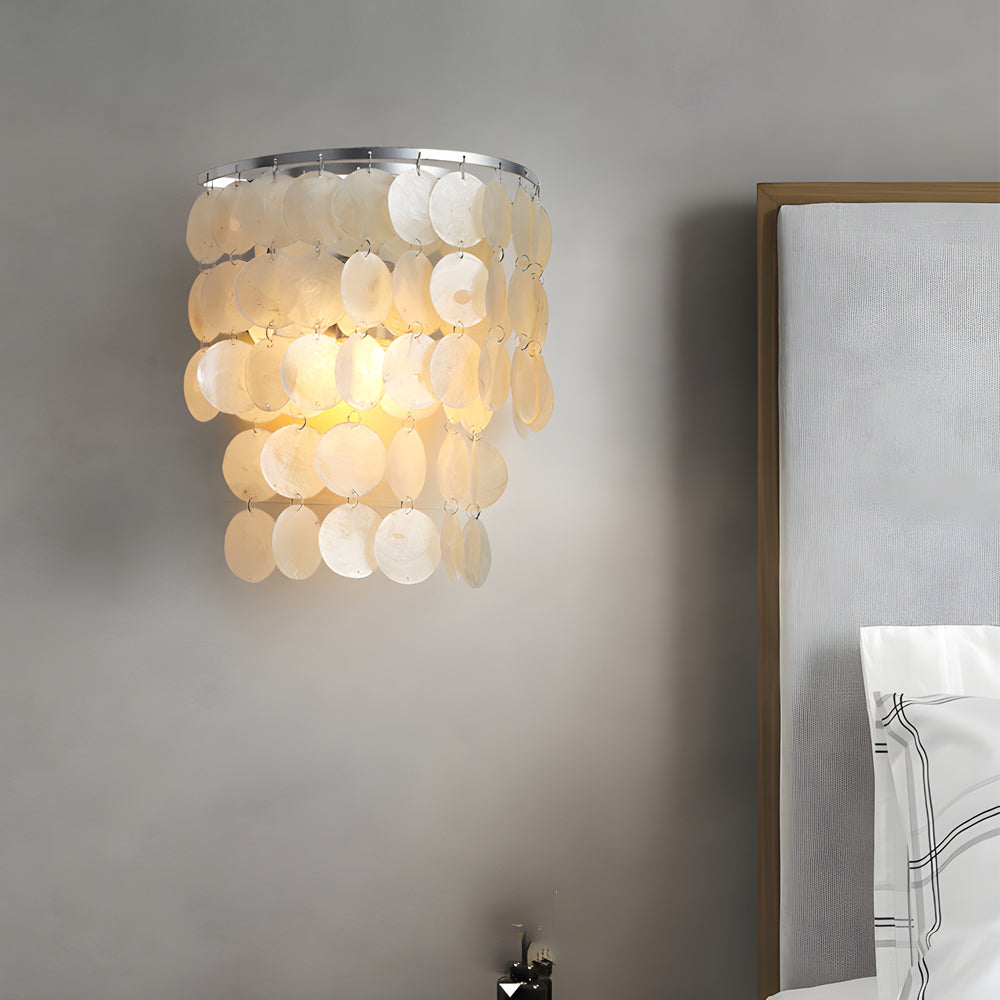 Gold Chrome Coastal Capiz Shell LED Bedside Wall Sconce