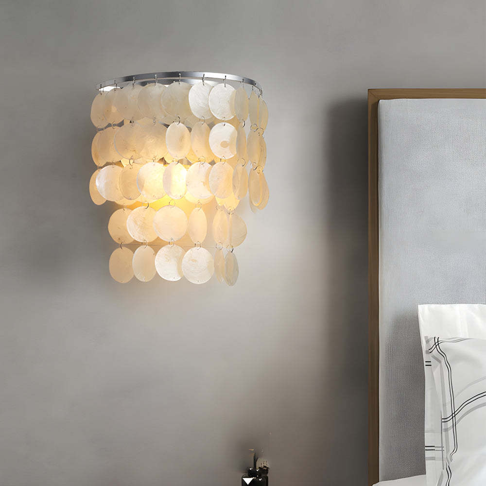 Gold Chrome Coastal Capiz Shell LED Bedside Wall Sconce