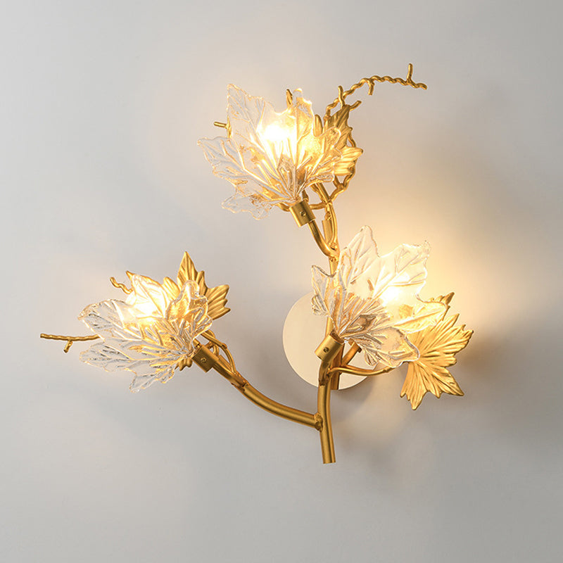 Maple Leaves Glass Three Step Dimming Artistic Luxury Postmodern Wall Lamp-Lighom