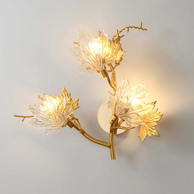 Maple Leaves Glass Three Step Dimming Artistic Luxury Postmodern Wall Lamp-Lighom