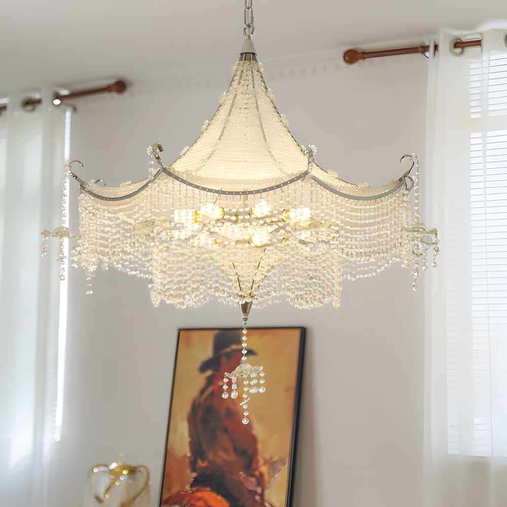 Pagoda Crystal LED Dimmable Chrome Chandelier