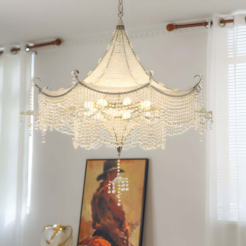 Pagoda Crystal LED Dimmable Chrome Chandelier