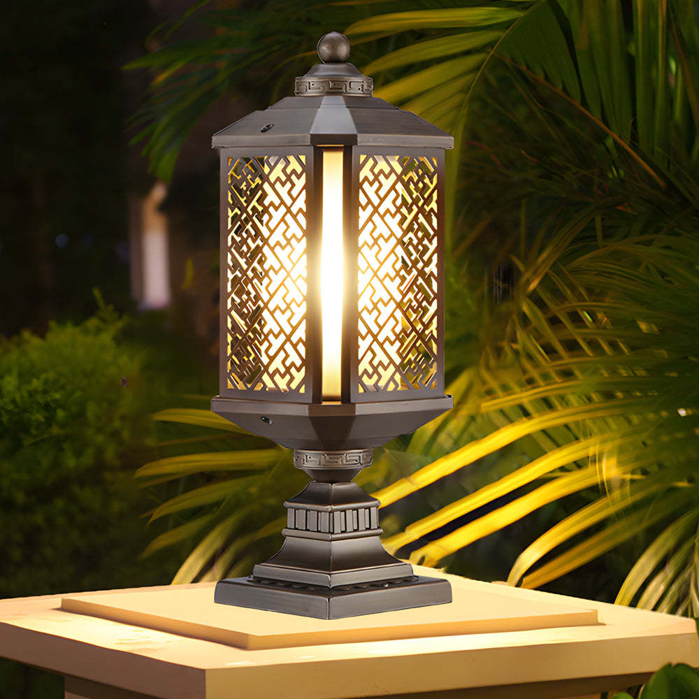 Antique Die-Cast Aluminum Waterproof Glass Shade Retro Fence Post Lights-Lighom